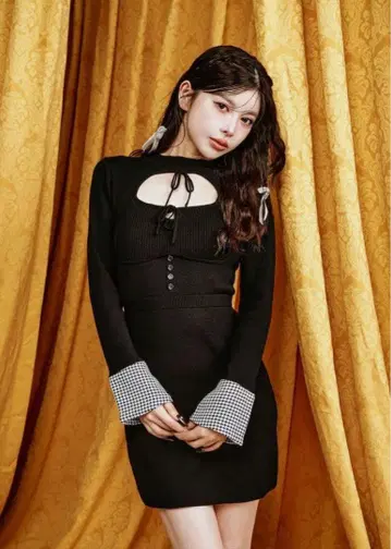 Darich 프론트 오픈 니트 미니 원피스