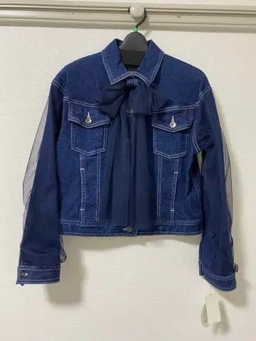 [ 새상품 ] &Jupiter 데님 자켓 튤 슬리브 리본 택 포함