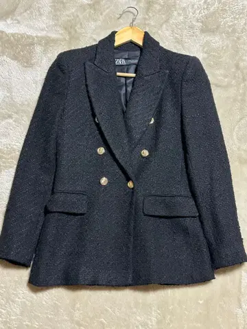 ZARA 여성용 블랙 트위드 테일러드 자켓