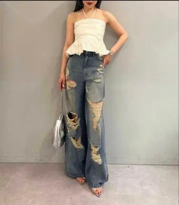 chico 데미지 와이드 데님 팬츠