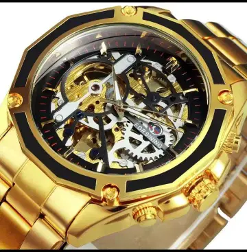 FOR SINING 스켈레톤 자동 시계 골드