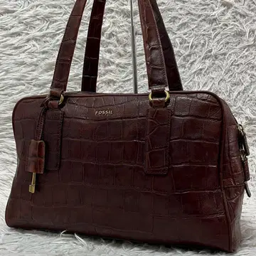 FOSSIL 파슬 악어 엠보싱 핸드백 천연 가죽 열쇠 다크 브라운