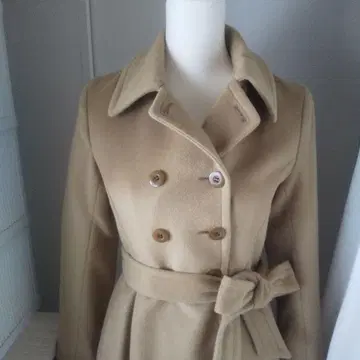 여성용 베이지 롱 코트 허리 벨트 고급