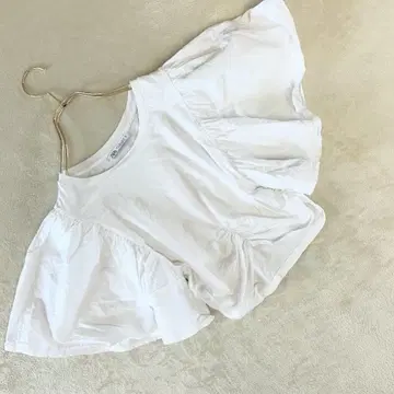 자라 프릴 슬리브 코튼 티셔츠 화이트 M 페미닌 캐주얼