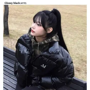 글로시 블랙 다운 자켓 MUCENT 자수