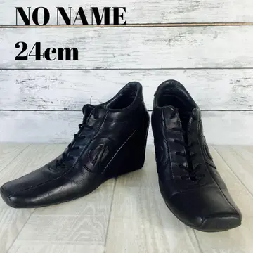 레이스업 웨지솔 스니커즈 24cm 가죽 블랙