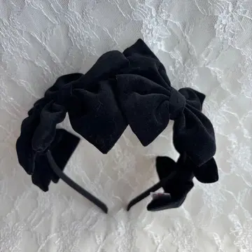 Ange 벨벳 4개 리본 머리띠 블랙