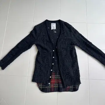 블랙 가디건 체크 무늬