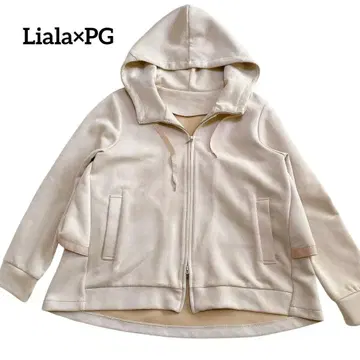 Liala x PG 백 프릴 지퍼 후드티 베이지 페이크 스웨이드 M