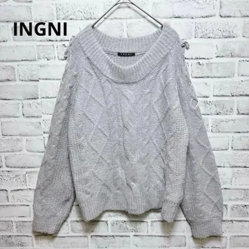[ 잉그 ] 니트 스웨터 사이드 리본 그레이 성숙/러블리 케이블 짜임 M