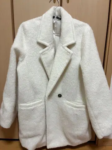 Heather 샤기 미들 코트 화이트 샤기 코트 미들 기장 코트