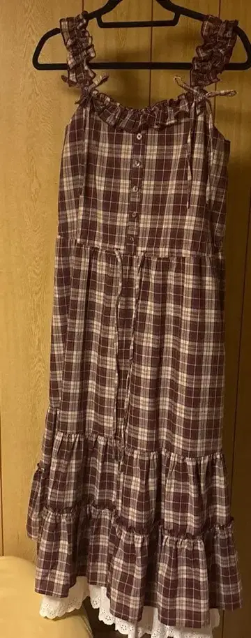 코튼 레이스 체크 원피스