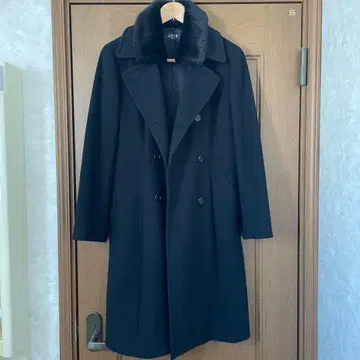 퍼 더블 브레스트 롱 코트