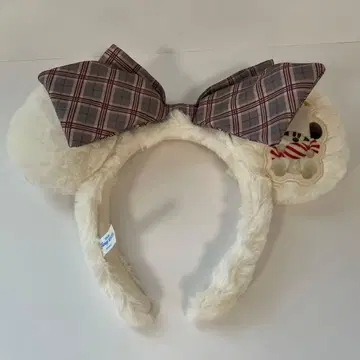 미키 모양 머리띠 체크 무늬 리본