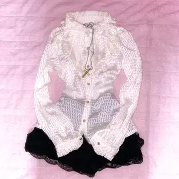 y2k darkcore 발레코어 프릴 화이트 셔츠 리본 블라우스 긴팔