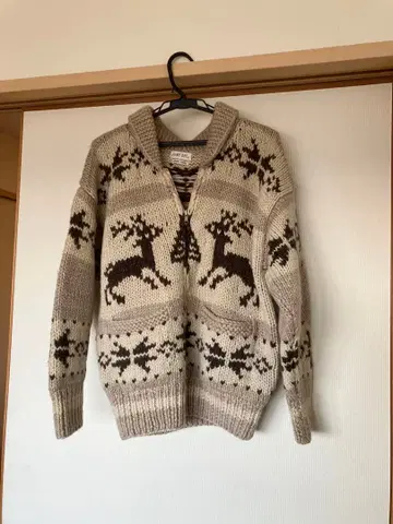 90s 빈티지 카우 카우친 스웨터 집업 모 100% M~L