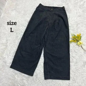 코듀로이 팬츠 와이드 팬츠 하이웨스트 면 100% 차콜 그레이 L