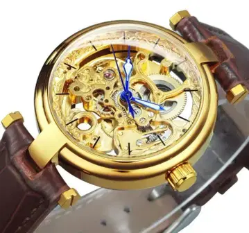 스켈레톤 자동 태엽 시계 골드 컬러