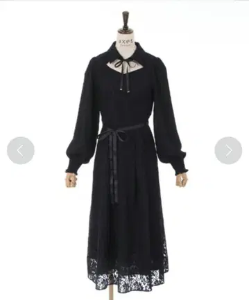 엑시즈팜 옷깃 달린 레이스 원피스 블랙