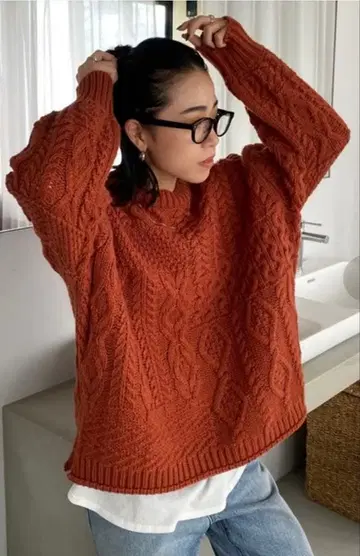 ungrid 패치워크 케이블 니트 오렌지