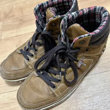 EDWIN 브라운 가죽 하이컷 신발