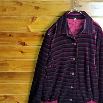 블루종 벨로아 벨벳 와인 레드 레트로 빈티지 스트라이프 L