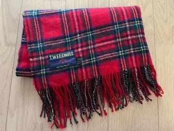 TWEEDMILL 울 스톨 빨간색 체크 무늬