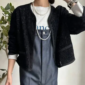 DouDou 레이스 노카라 자켓 블랙