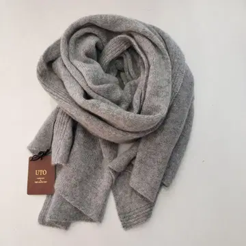택 포함 미사용품 캐시미어 100% 스톨 그레이 UTO