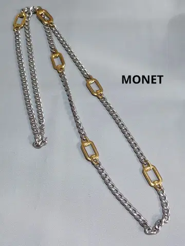 N.202 MONET 실버 골드 디자인 롱 목걸이 새상품급