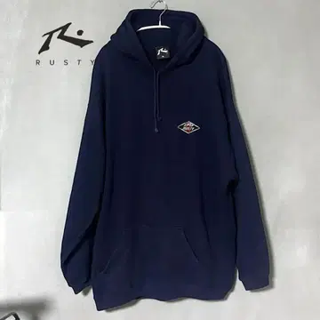 90s USA제 RUSTY 빈티지 후드티 XL 네이비 자수 로고