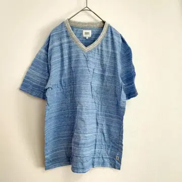TAKEO KIKUCHI V넥 T셔츠 L 파랑 청량감 캐주얼