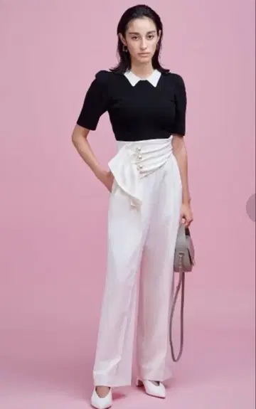 하이웨스트 펄 벨트 팬츠 카라 부착 니트 풀오버