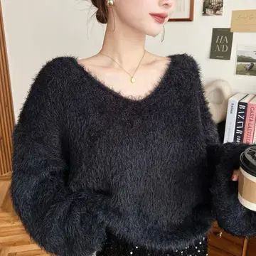 V넥 니트 샤기 니트