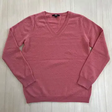 유니클로 캐시미어 V넥 긴팔 니트 스웨터 L 핑크