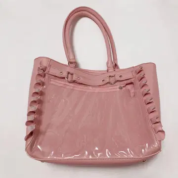 자카마트 하트 버클 인조 가죽 프릴 토트 이타백 A4 핑크