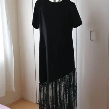 블랙 반팔 비대칭 스팽글 원피스 L 사이즈