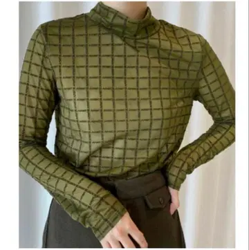 NEW LOGO MONOGRAM PLAID SKIN TOP 카키