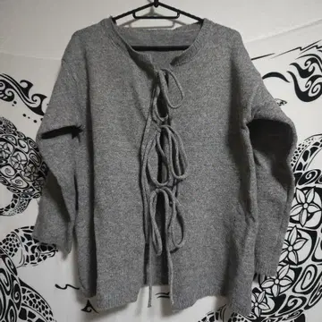 리본 포함 그레이 니트 가디건 (147)