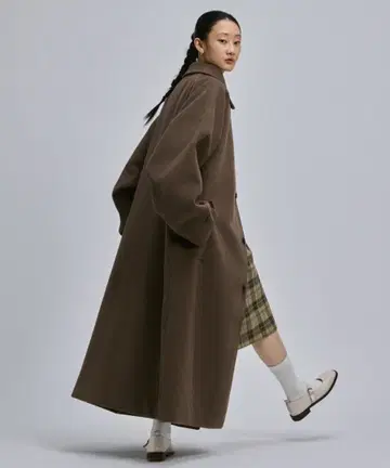 FEKETE 오버핏 롱 스텐카라 코트 브라운 L