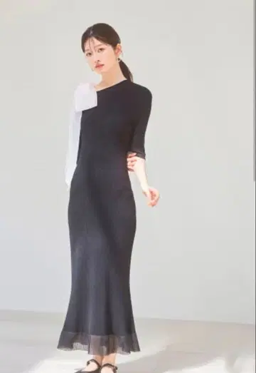 SNIDEL 숄더 리본 아지메 니트 원피스