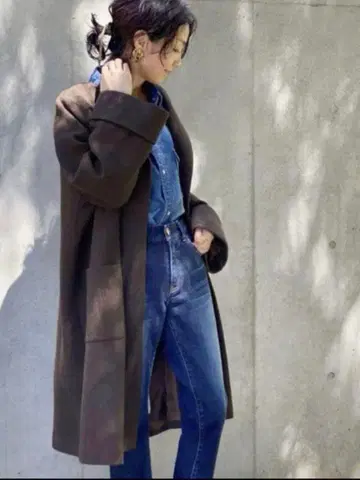 새상품급 스픽 앤 스팬 더블 크로스 노카라 코트