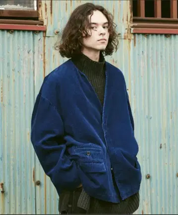Casper John 노카라 자켓 파랑 코듀로이 M