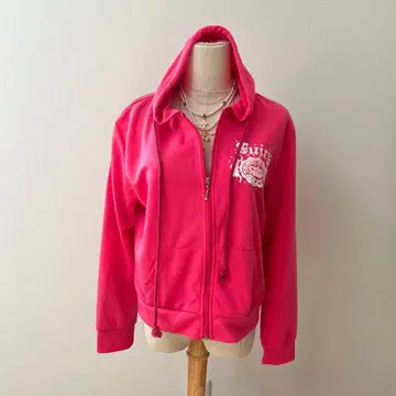 y2k 헤이세이 갸루 백 프린트 후드티 핑크 왕관 스컬