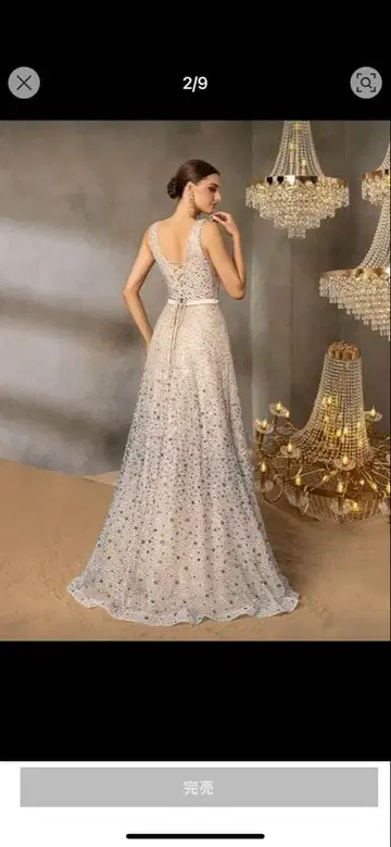 샴페인 컬러 비즈 자수 A라인 롱 드레스 (사용 1회 새상품급