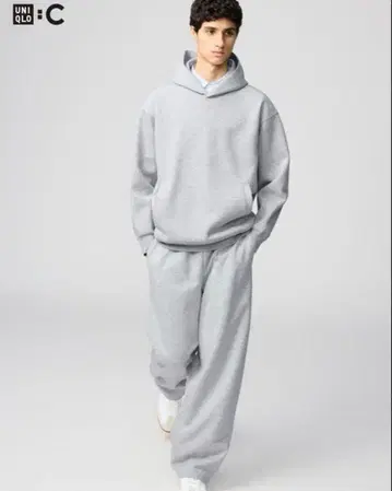 유니클로 맨투맨 와이드 팬츠 그레이