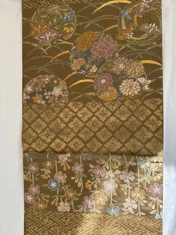 브라운 계열 꽃무늬 후쿠로 오비 새상품급