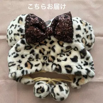 미니 팬캡 브라운 스팽글 리본 레오파드 무늬 디즈니 리조트