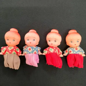 새상품 당고머리 소프트 비닐 인형 마스코트 쇼와 레트로 4점 세트