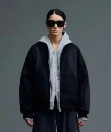 완판템 재판매 없음 soerte 울 블렌드 이소재 절개 블루종 블랙